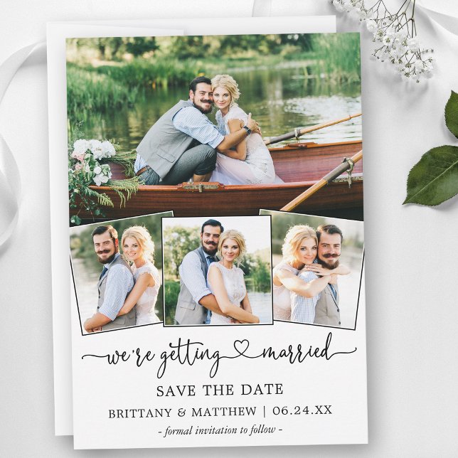 Save The Date Cœur de calligraphie moderne 4 Photo de mariage (Customize to add text to back of card.)