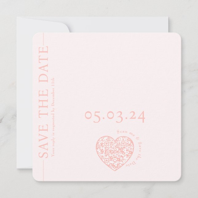Save The Date Coeur de code QR rose moderne Mariage Enregistrer  (Devant)