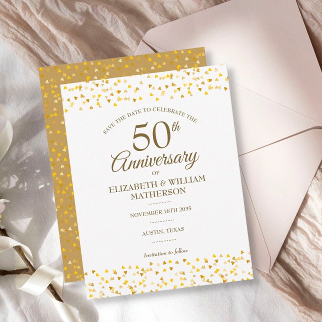 Save The Date Cœur de confettis dorés pour 50e anniversaire de m (Créateur téléchargé)