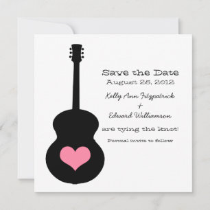 Save The Date Coeur de guitare noir/rose Économisez la date Invi