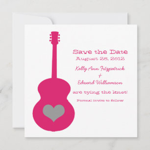 Save The Date Coeur de guitare rose/gris Économisez la date Invi