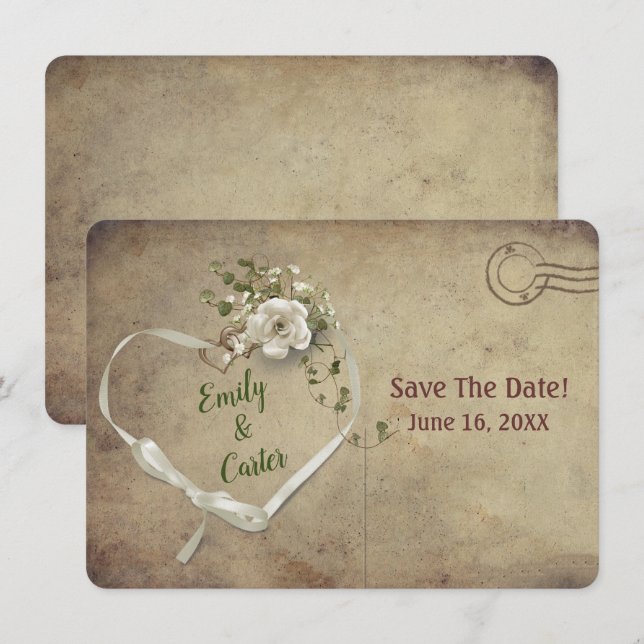 Save The Date Coeur de ruban mariage Enregistrer la date (Devant / Derrière)