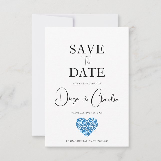 Save The Date Cœur de Talavera Bleu Mariage Étape à franchir (Devant)