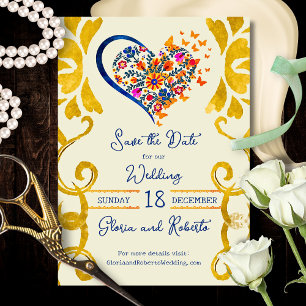 Save The Date Cœur floral coloré baroque mariage mexicain
