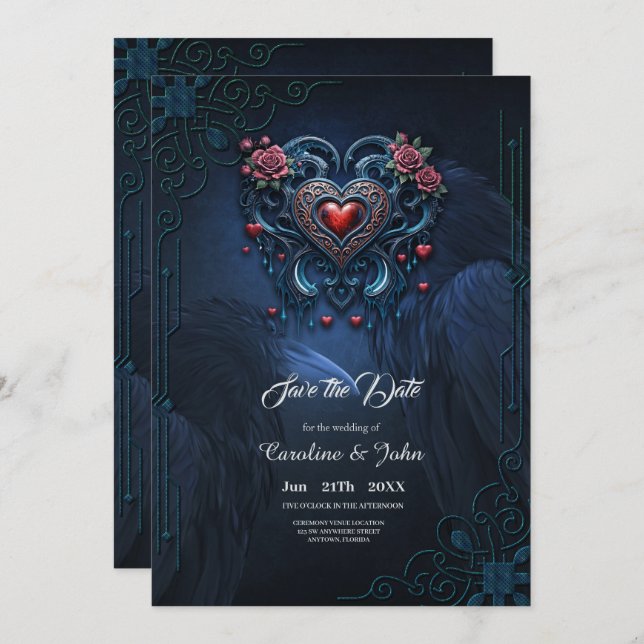 Save The Date Coeur gothique conçu avec talent (Devant / Derrière)