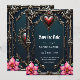 Save The Date Cœur gothique cramoisi victorien