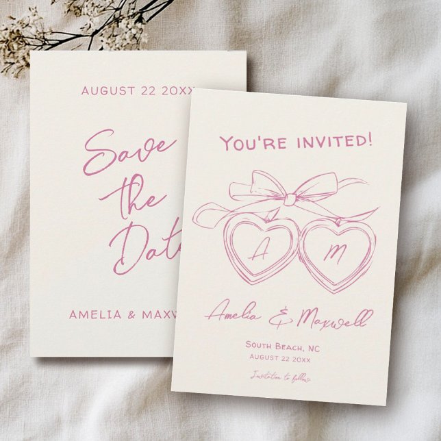 Save The Date Coeur Locket mignonne Monogramme moderne Mariage r (Créateur téléchargé)