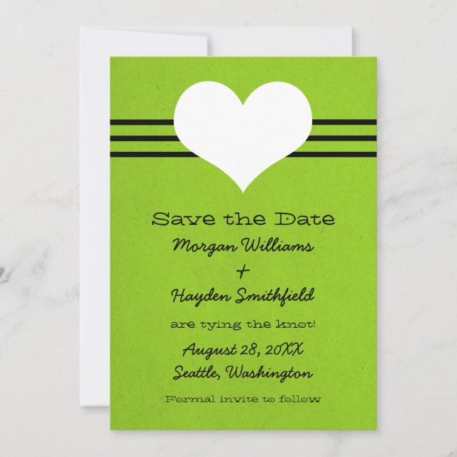 Save The Date Coeur moderne Sauvez la date Invitation, vert (Devant)