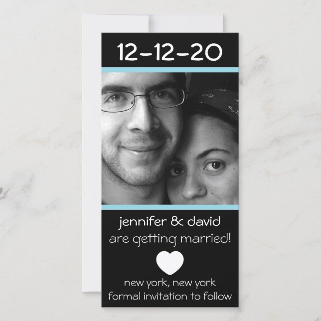 Save The Date Coeur Moderne Sauvez Les Dates (Bleu Pâle) (Devant)