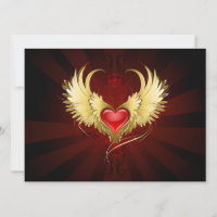 Coeur rouge avec ailes d'or
