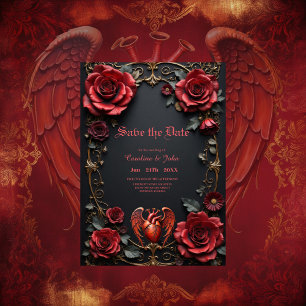 Save The Date Coeur rouge gothique avec Rose - Romantique foncé