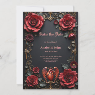 Save The Date Coeur rouge gothique avec Rose - Romantique foncé