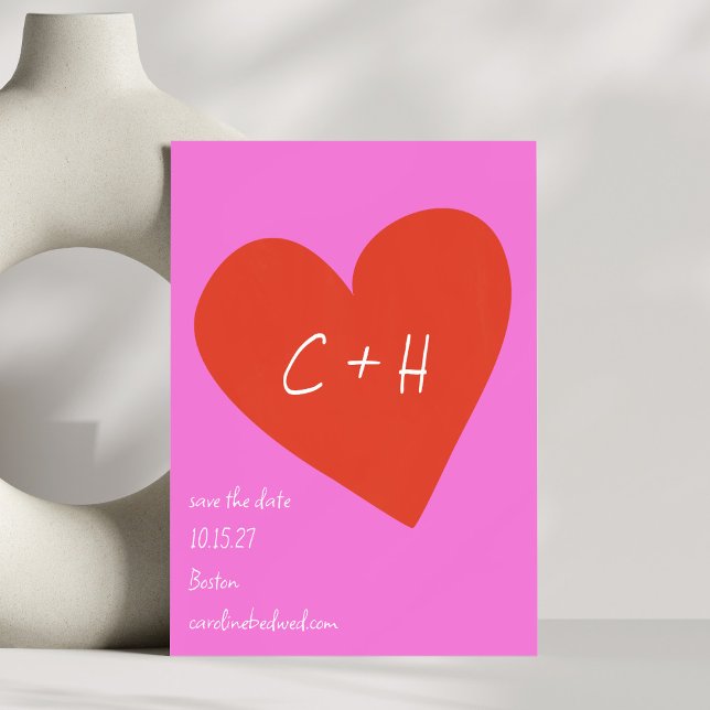 Save The Date Cœur Rouge Rose Personnalisé Amour Couple Initiale (Créateur téléchargé)