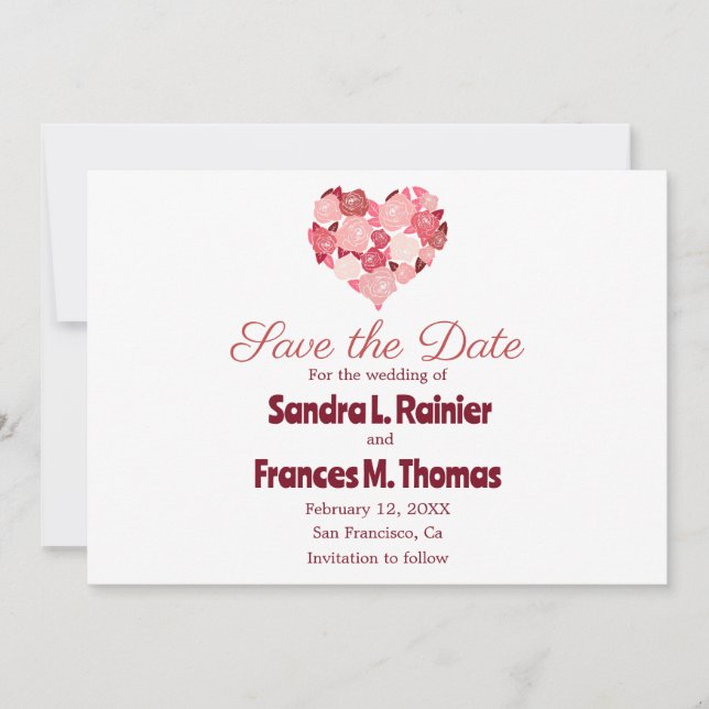 Save The Date Cœur Saint Valentin Rose Rouge (Devant)