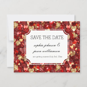 Save The Date Cœurs clinquants rouges dorés pour annoncer la dat