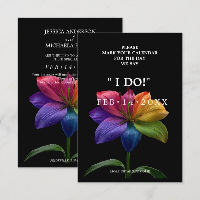 Save The Date 🌈 Cœurs de mariage en fleurs (Devant / Derrière)