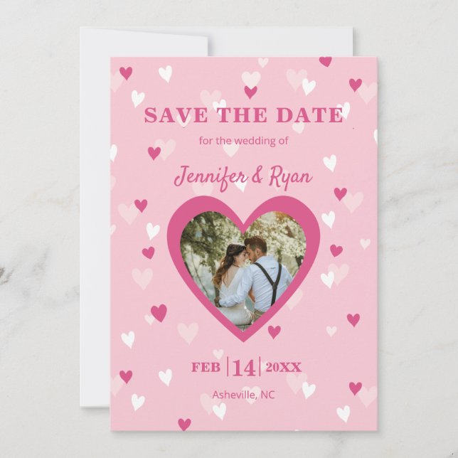Save The Date Coeurs doux Photo personnalisée rose (Devant)