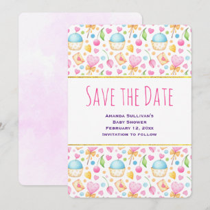 Save The Date Coeurs et amour délicieux Motif d'aquarelle