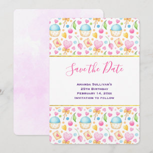 Save The Date Coeurs et amour délicieux Motif d'aquarelle