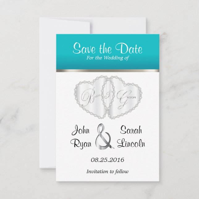 Save The Date Coeurs mariages en Turquoise - Enregistrer la date (Devant)