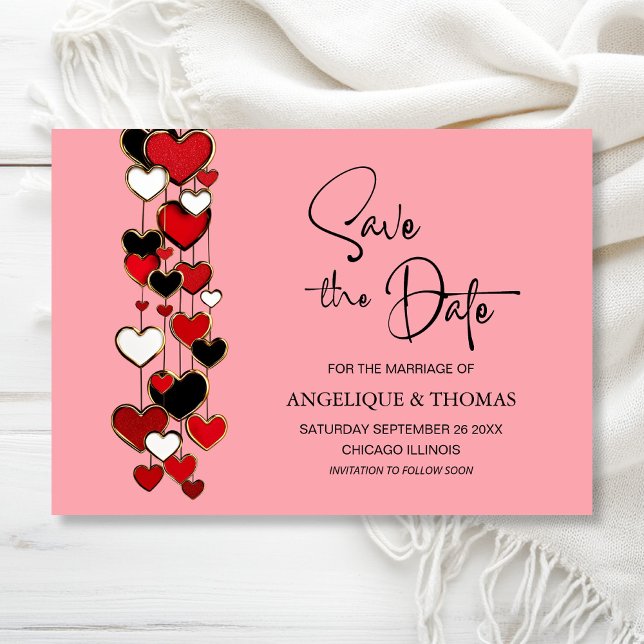 Save The Date Cœurs Rouges et Noirs Mariage Date à Sauver (Créateur téléchargé)