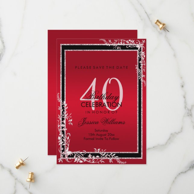 Save The Date Coins décoratifs Ruby & Black Anniversaire (Devant/Arrière en situation)