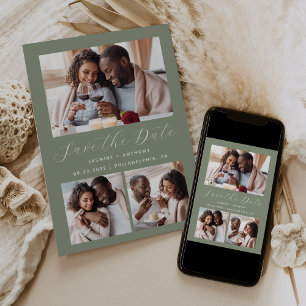 Save The Date Collage de 3 photos minimaliste vert sauge