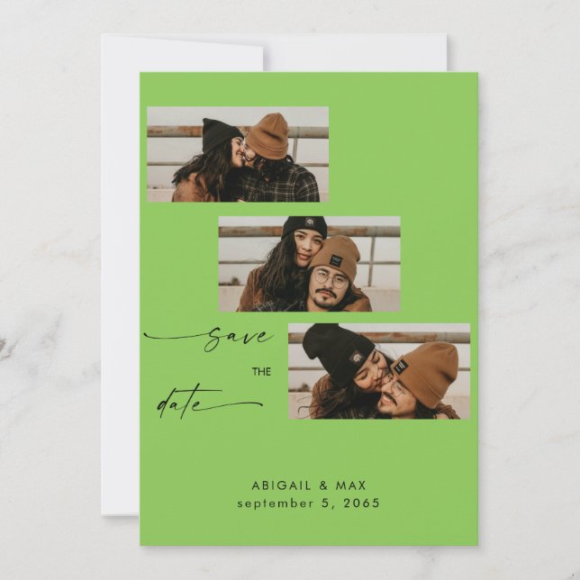 Save The Date Collage de chaux vert photo mariage Enregistrer la (Devant)