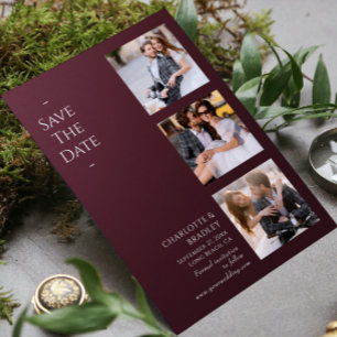 Save The Date Collage de mariage photo Burgundy Four
