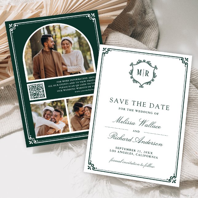 Save The Date Collage de photos de code QR de monogramme Mariage (Créateur téléchargé)