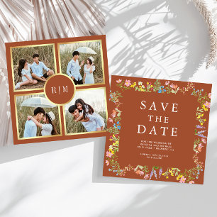 Save The Date Collage de photos de fleurs sauvages rustiques pou
