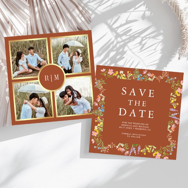 Save The Date Collage de photos de fleurs sauvages rustiques pou (Créateur téléchargé)