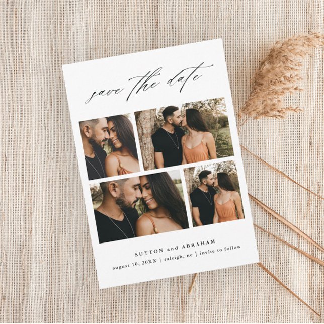 Save The Date Collage de photos de mariage en écriture élégante  (Créateur téléchargé)