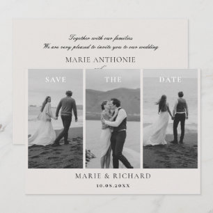 Save The Date Collage de photos de mariage noir et blanc minimal