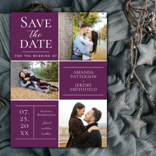 Save The Date Collage de trois photos moderne   Magenta