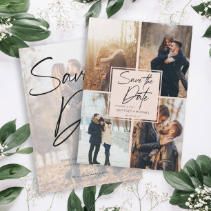 Save The Date Collage d'images moderne rose pâle