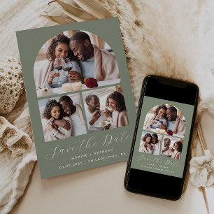Save The Date Collage minimaliste de 3 photos en arche Vert Saug