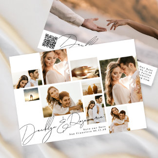 Save The Date Collage moderne personnalisable Qr Code Multi Phot