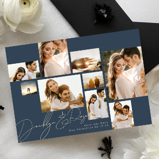 Save The Date Collage photo bleu marine moderne Multi 9