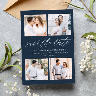 Save The Date Collage photo de 4 Navy Elegant Script