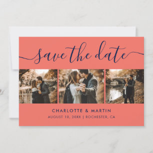 Save The Date Collage photo de la Marine moderne bleu et corail