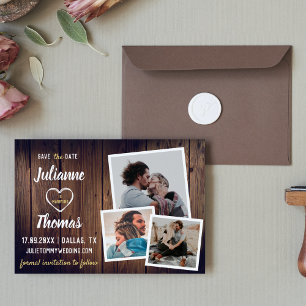 Save The Date Collage photo en bois rustique Mariage élégant