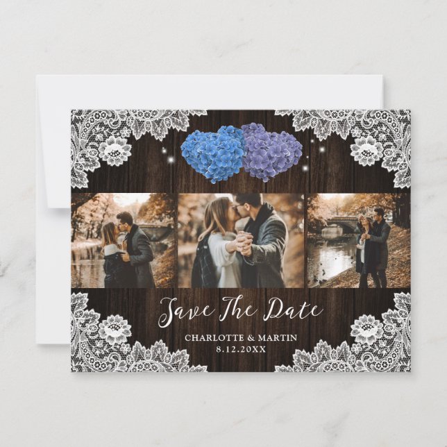 Save The Date Collage photo Mariage violet et bleu (Devant)