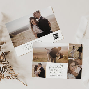 Save The Date Collage photo moderne chic vert et blanc