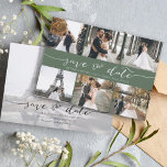 Save The Date Collage photo moderne Enregistrer la date Sage som<br><div class="desc">Choisissez les meilleures photos de votre séance photo fiançailles ou vos photos préférées de vous deux pour cette parfaite enregistrer la date. Les mots sauvegardent la date sont écrits à la main pour donner une impression personnelle à la carte. L'avant a 6 images et l'arrière a une grande image avec...</div>