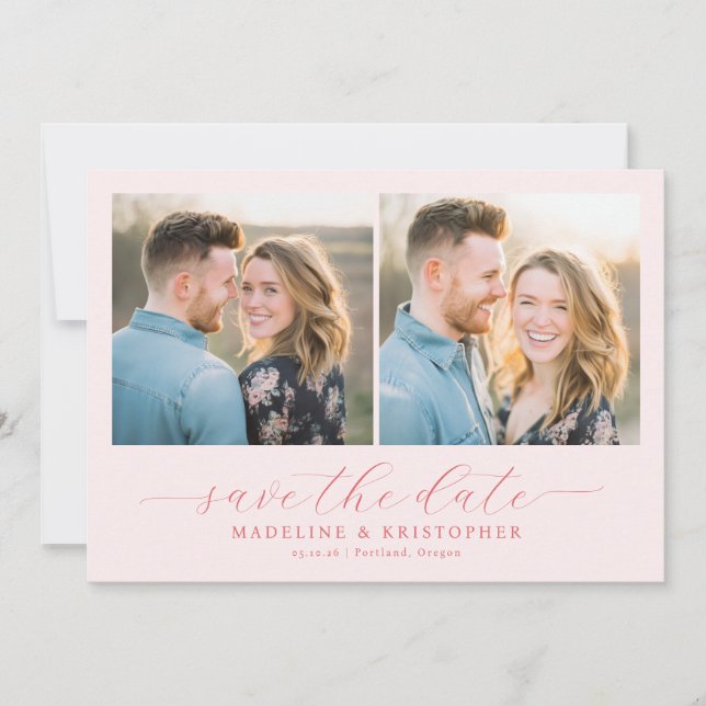 Save The Date Collage photo romantique rose joyeux (Devant)