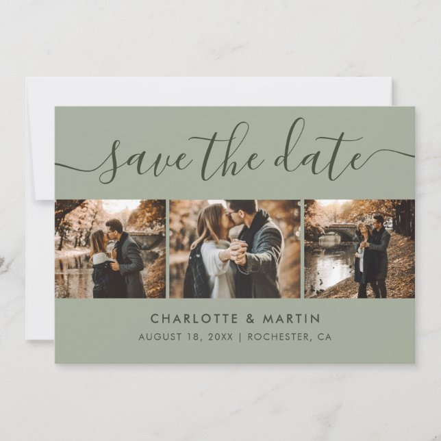 Save The Date Collage photo vert de Sage moderne (Devant)