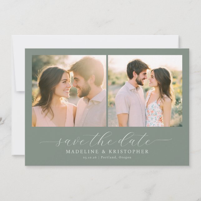 Save The Date Collage photo vert romantique (Devant)