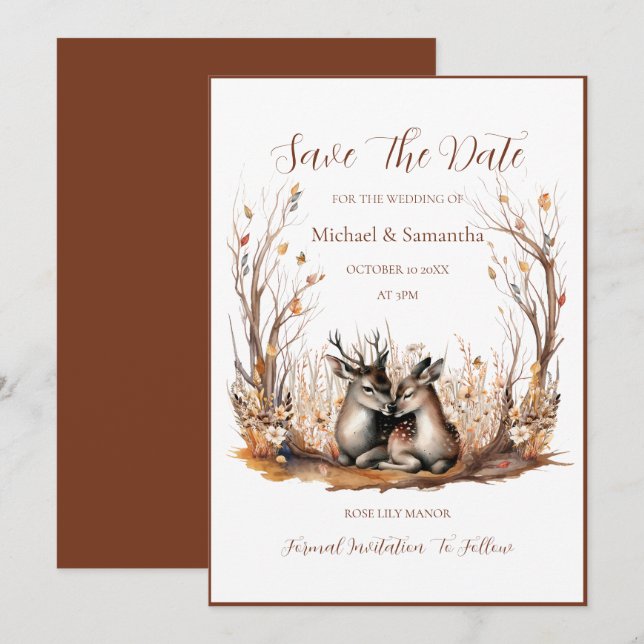 Save The Date Collection de mariage Cerf Rustique Automnal (Devant / Derrière)