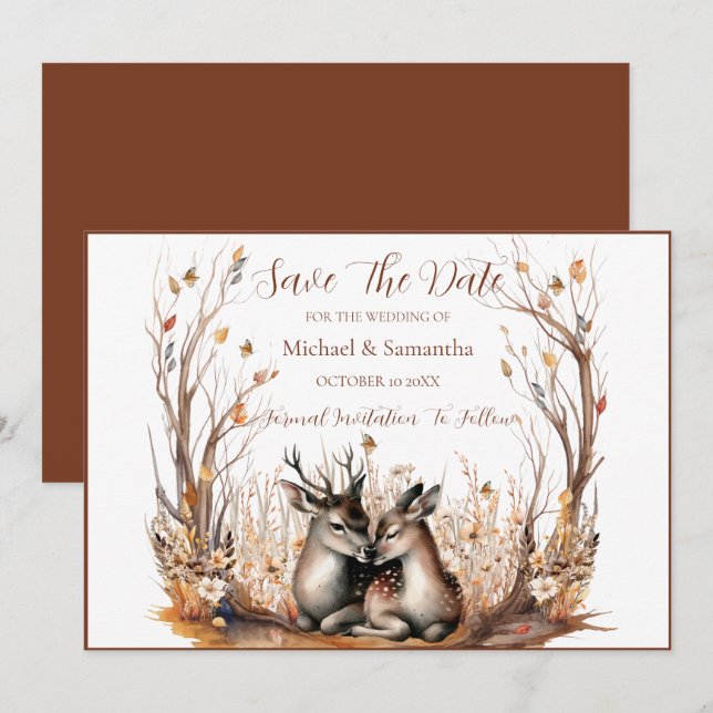 Save The Date Collection de mariage Cerf Rustique d'Automne (Devant / Derrière)